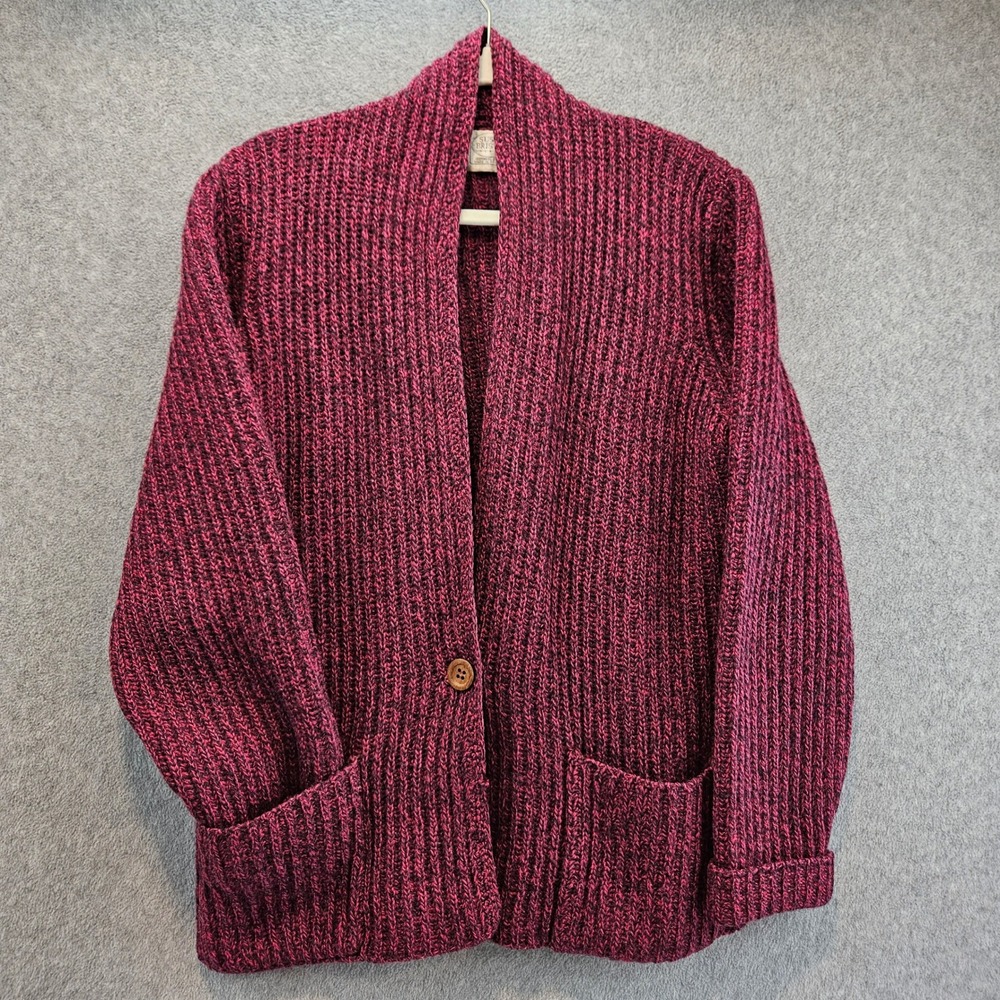 SUSAN BRISTOL Cardigan Women L Burgundy Shetland Wool Knit Shawl Collar Vintage
